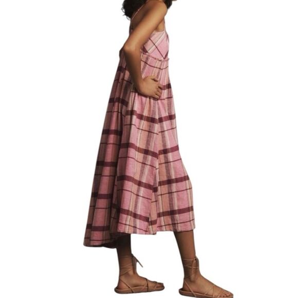 Anthropologie Maeve Linen Pleated-Waist Hanky-Hem Midi Dress linen large - Picture 5 of 13